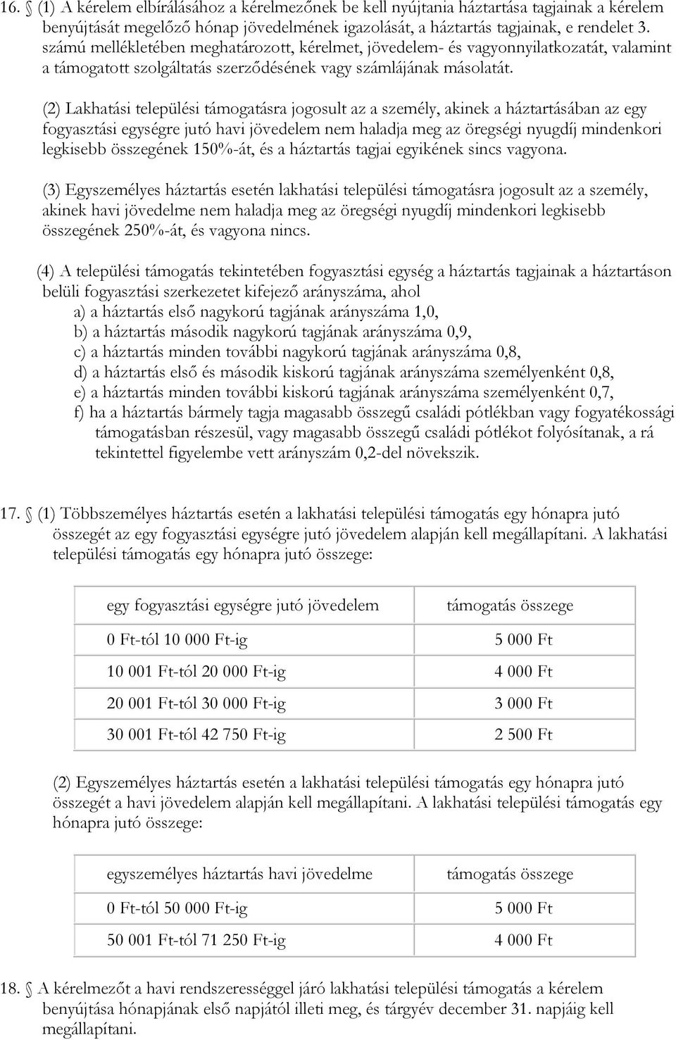 (2) Lakhatási települési támogatásra jogosult az a személy, akinek a háztartásában az egy fogyasztási egységre jutó havi jövedelem nem haladja meg az öregségi nyugdíj mindenkori legkisebb összegének