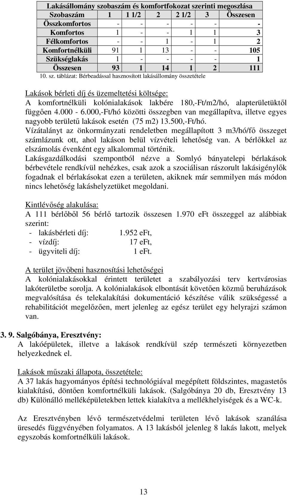 000,-Ft/hó közötti összegben van megállapítva, illetve egyes nagyobb területő lakások esetén (75 m2) 13.500,-Ft/hó.