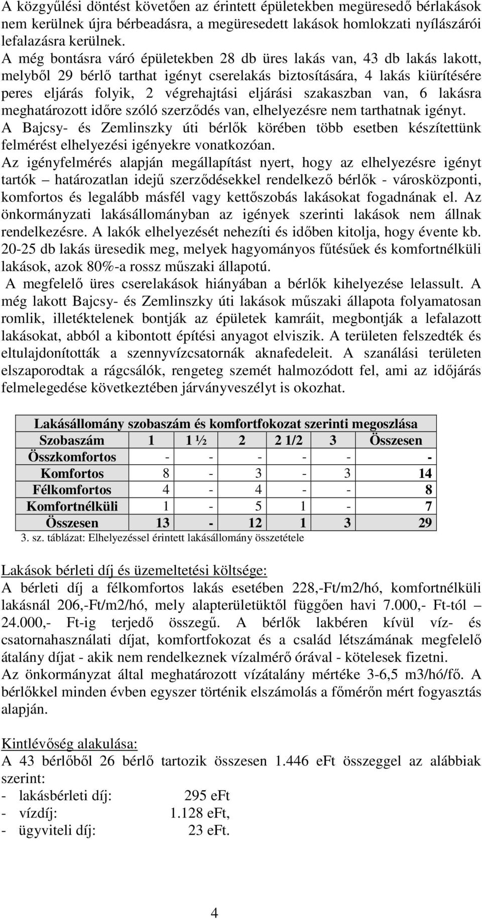 szakaszban van, 6 lakásra meghatározott idıre szóló szerzıdés van, elhelyezésre nem tarthatnak igényt.