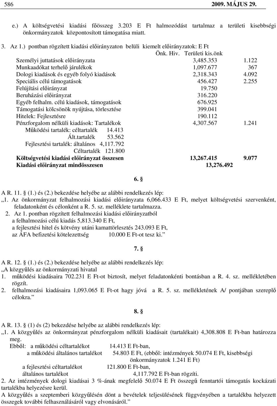 677 367 Dologi kiadások és egyéb folyó kiadások 2,318.343 4.092 Speciális célú támogatások 456.427 2.255 Felújítási elıirányzat 19.750 Beruházási elıirányzat 316.220 Egyéb felhalm.