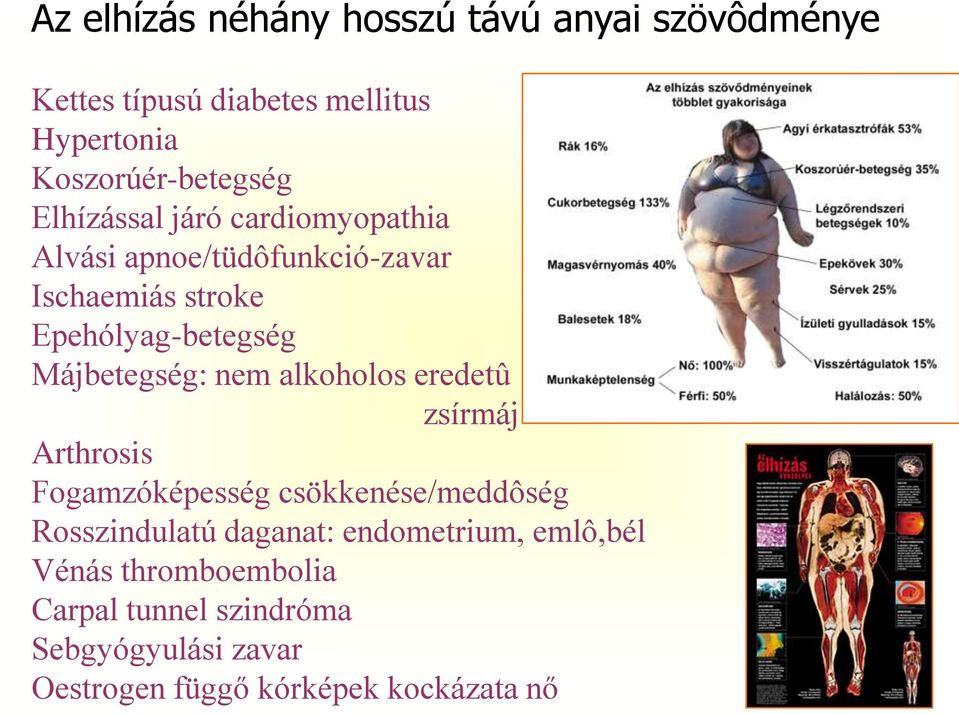 Májbetegség: nem alkoholos eredetû zsírmáj Arthrosis Fogamzóképesség csökkenése/meddôség Rosszindulatú daganat:
