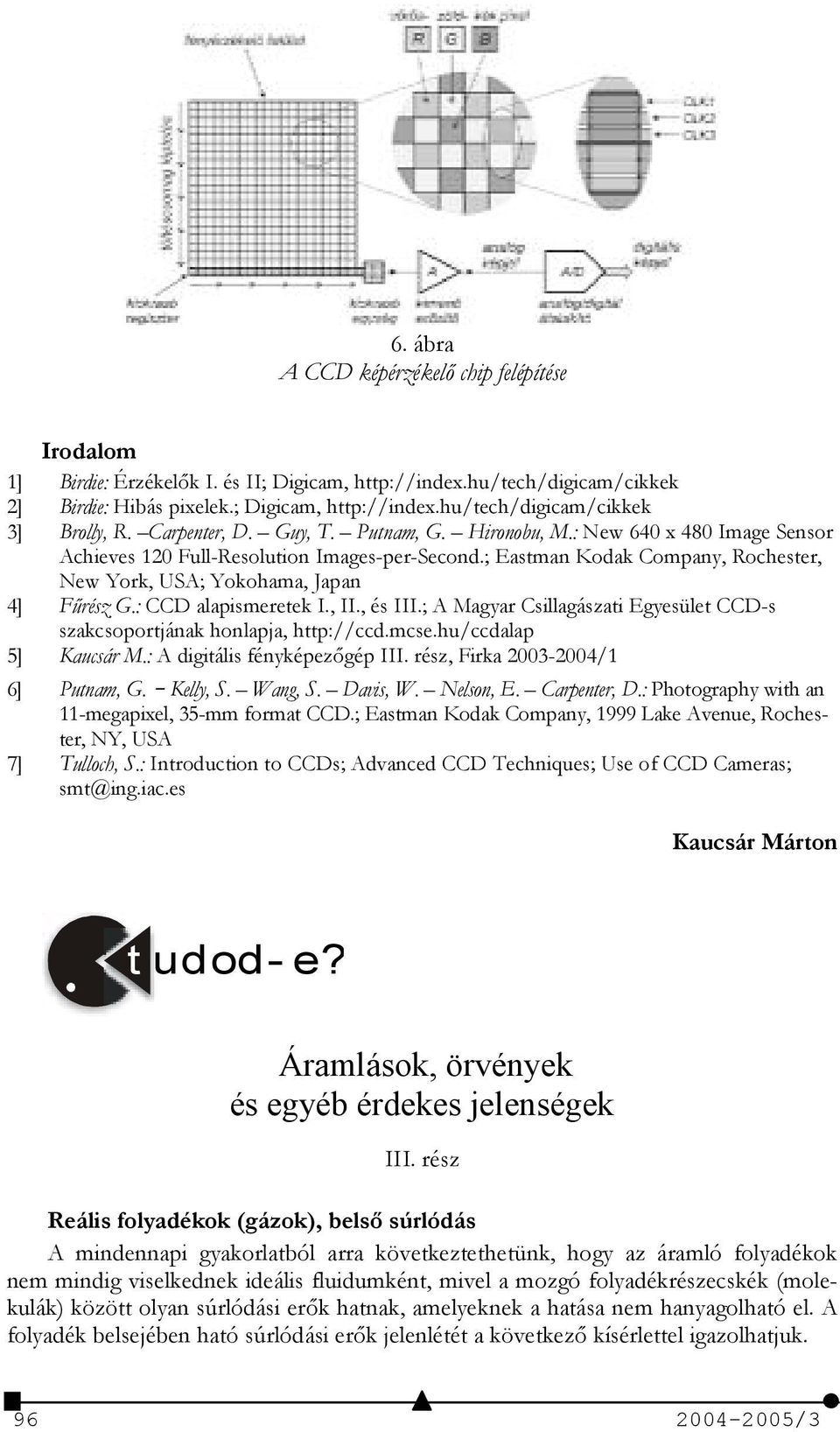 : CCD alapismeretek I., II., és III.; A Magyar Csillagászati Egyesület CCD-s szakcsoportjának honlapja, http://ccd.mcse.hu/ccdalap 5] Kaucsár M.: A digitális fényképezgép III.