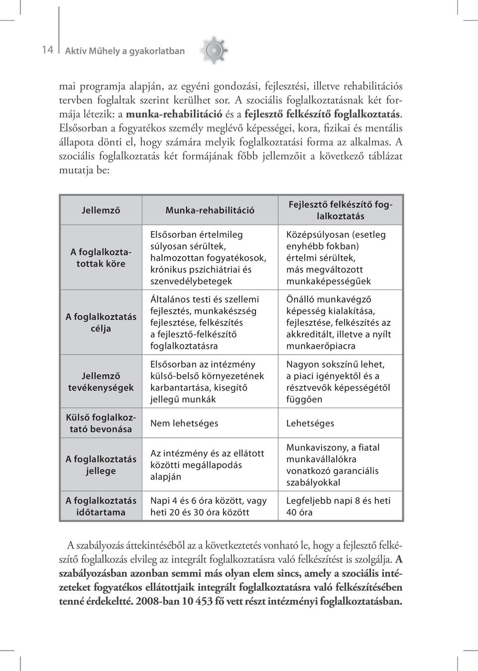 Elsősorban a fogyatékos személy meglévő képességei, kora, fizikai és mentális állapota dönti el, hogy számára melyik foglalkoztatási forma az alkalmas.