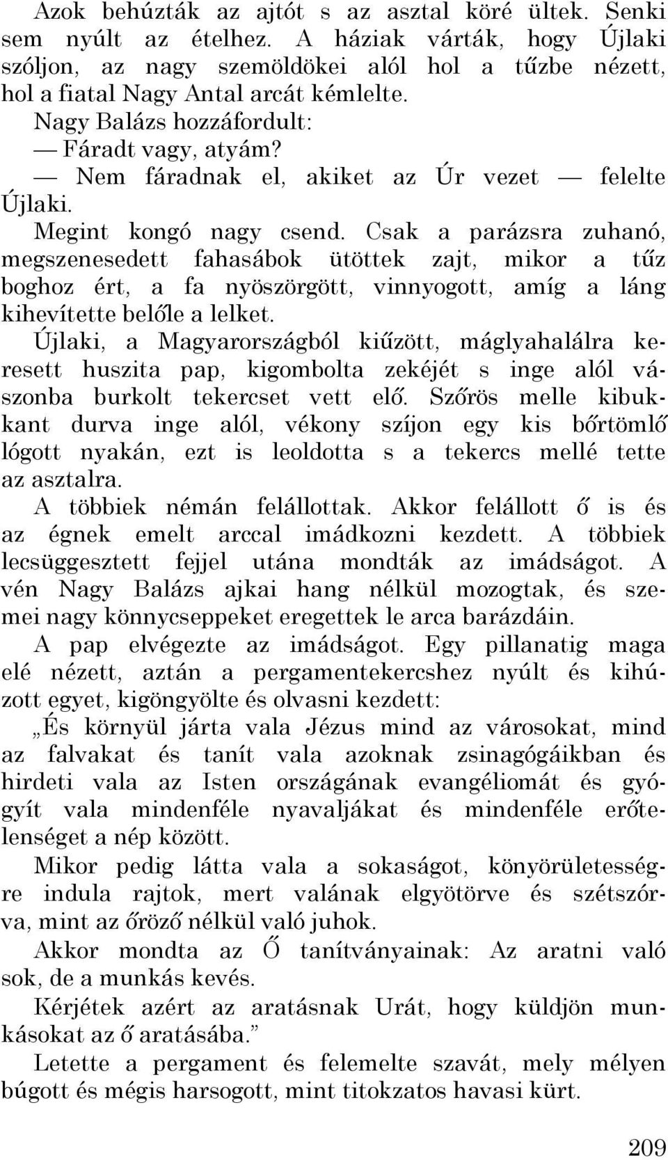 Csak a parázsra zuhanó, megszenesedett fahasábok ütöttek zajt, mikor a tűz boghoz ért, a fa nyöszörgött, vinnyogott, amíg a láng kihevítette belőle a lelket.