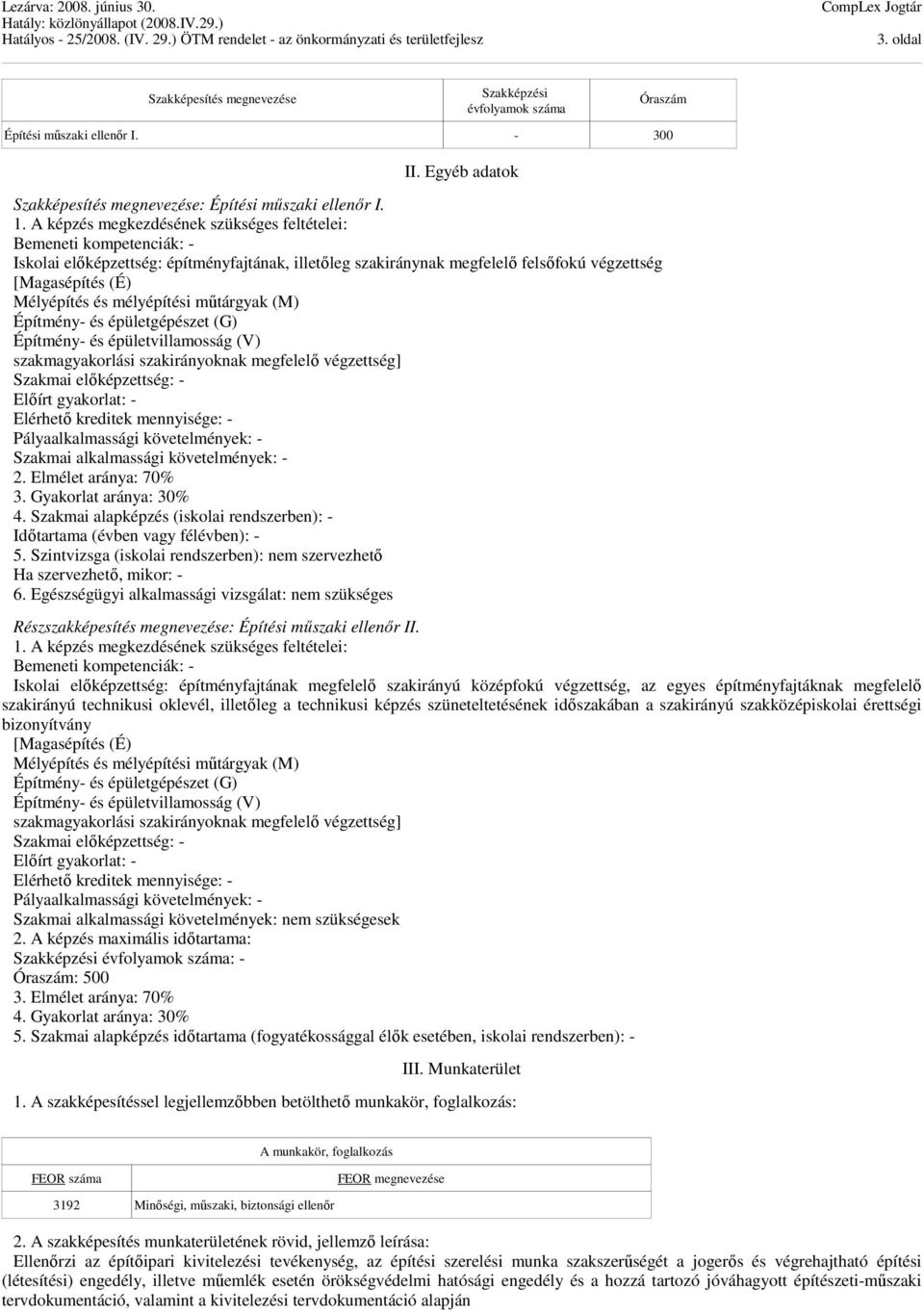 mélyépítési műtárgyak (M) Építmény- és épületgépészet (G) Építmény- és épületvillamosság (V) szakmagyakorlási szakirányoknak megfelelő végzettség] Szakmai előképzettség: - Előírt gyakorlat: -