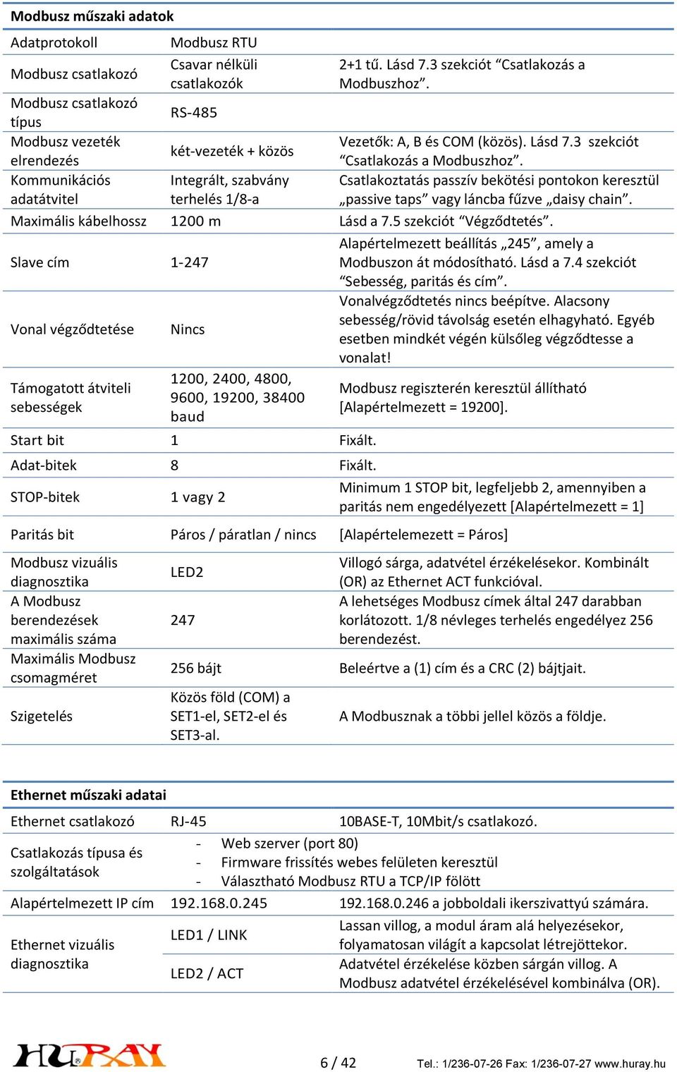 Kommunikációs adatátvitel Integrált, szabvány terhelés 1/8-a Csatlakoztatás passzív bekötési pontokon keresztül passive taps vagy láncba fűzve daisy chain. Maximális kábelhossz 1200 m Lásd a 7.