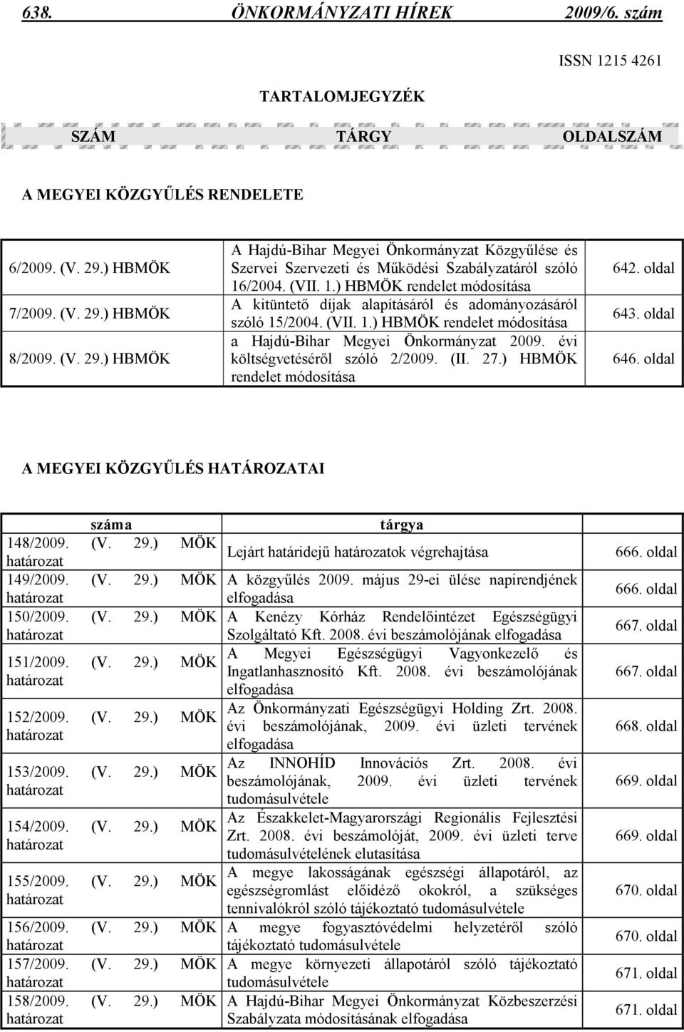 /2004. (VII. 1.) HBMÖK rendelet módosítása A kitüntetı díjak alapításáról és adományozásáról szóló 15/2004. (VII. 1.) HBMÖK rendelet módosítása a Hajdú-Bihar Megyei Önkormányzat 2009.