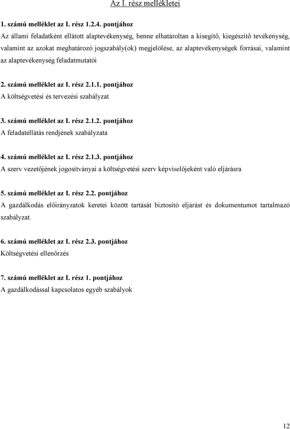 forrásai, valamint az alaptevékenység feladatmutatói 2. számú melléklet az I. rész 2.1.1. pontjához A költségvetési és tervezési szabályzat 3. számú melléklet az I. rész 2.1.2. pontjához A feladatellátás rendjének szabályzata 4.