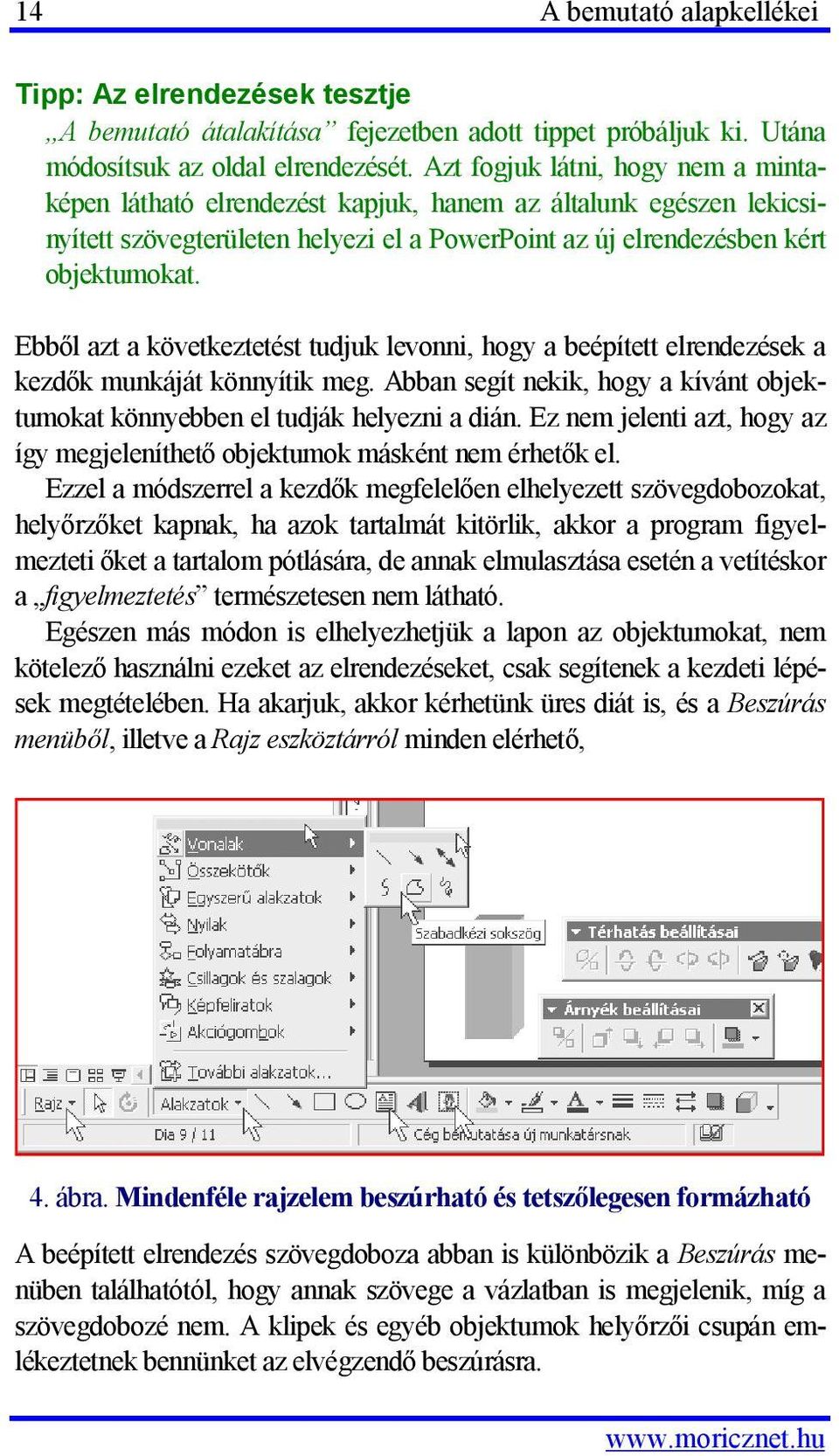 Ebből azt a következtetést tudjuk levonni, hogy a beépített elrendezések a kezdők munkáját könnyítik meg. Abban segít nekik, hogy a kívánt objektumokat könnyebben el tudják helyezni a dián.