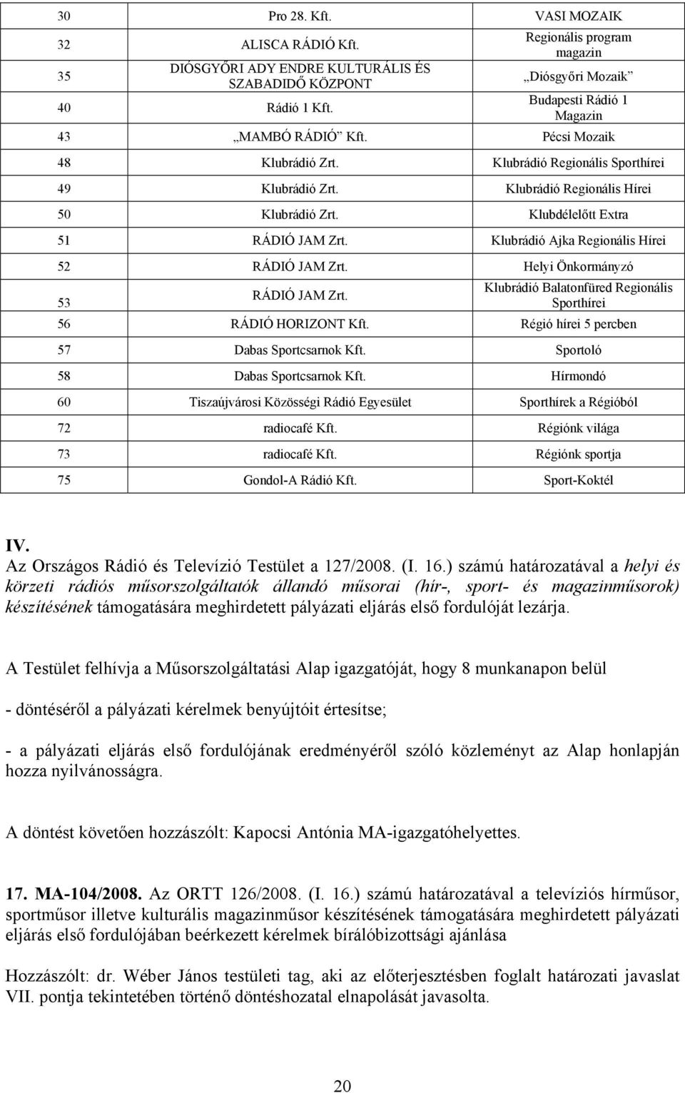 Klubrádió Regionális Hírei 50 Klubrádió Zrt. Klubdélelőtt Extra 51 RÁDIÓ JAM Zrt. Klubrádió Ajka Regionális Hírei 52 RÁDIÓ JAM Zrt. Helyi Önkormányzó Klubrádió Balatonfüred Regionális RÁDIÓ JAM Zrt.