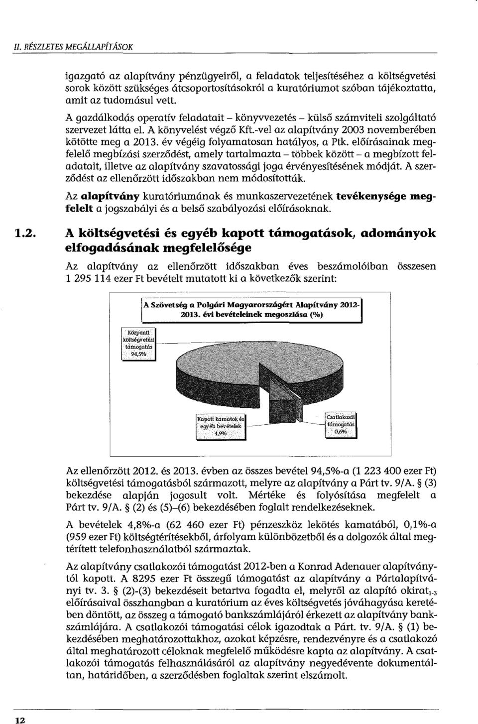 tudomásul vett. A gazdálkodás operatív feladatait - könyvvezetés - külső számviteli szolgáltató szervezet látta el. A könyvelést végző Kft.-vel az alapítvány 2003 novemberében kötötte meg a 2013.