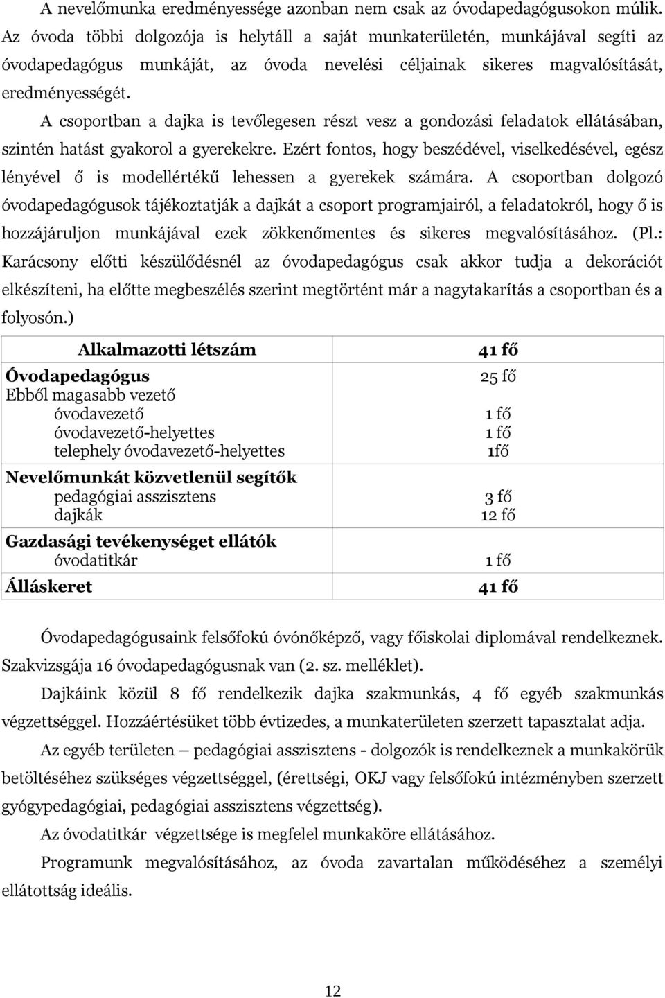 A csoportban a dajka is tevőlegesen részt vesz a gondozási feladatok ellátásában, szintén hatást gyakorol a gyerekekre.