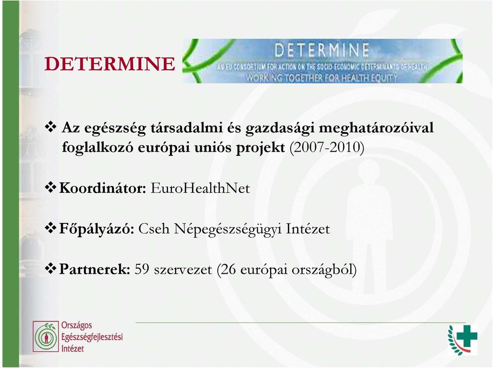 (2007-2010) Koordinátor: EuroHealthNet Fıpályázó: Cseh