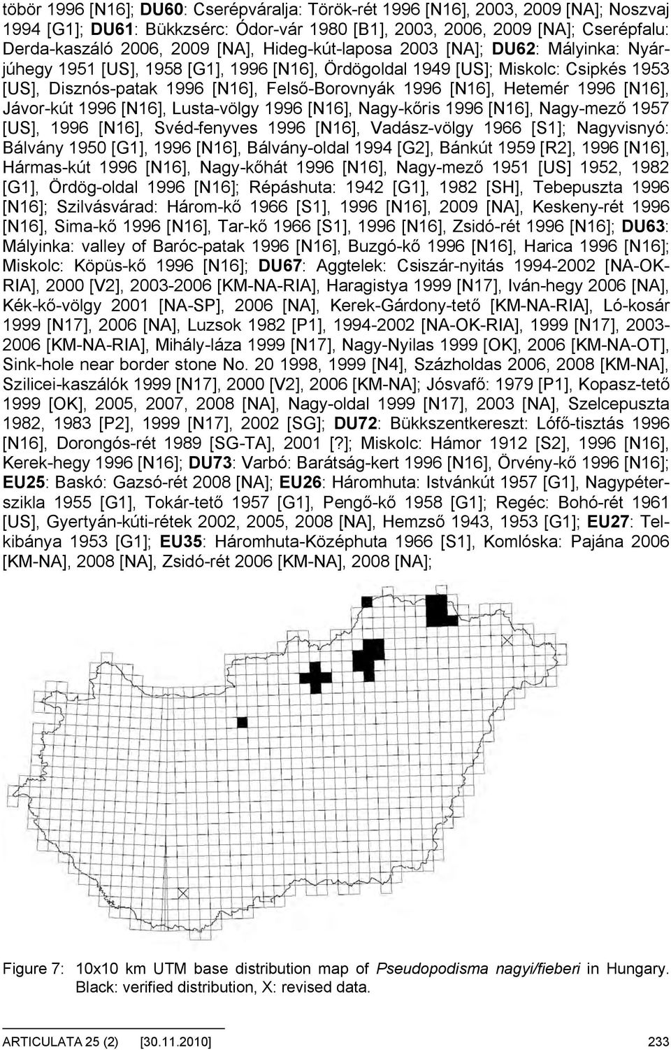 Hetemér 1996 [N16], Jávor-kút 1996 [N16], Lusta-völgy 1996 [N16], Nagy-k ris 1996 [N16], Nagy-mez 1957 [US], 1996 [N16], Svéd-fenyves 1996 [N16], Vadász-völgy 1966 [S1]; Nagyvisnyó: Bálvány 1950