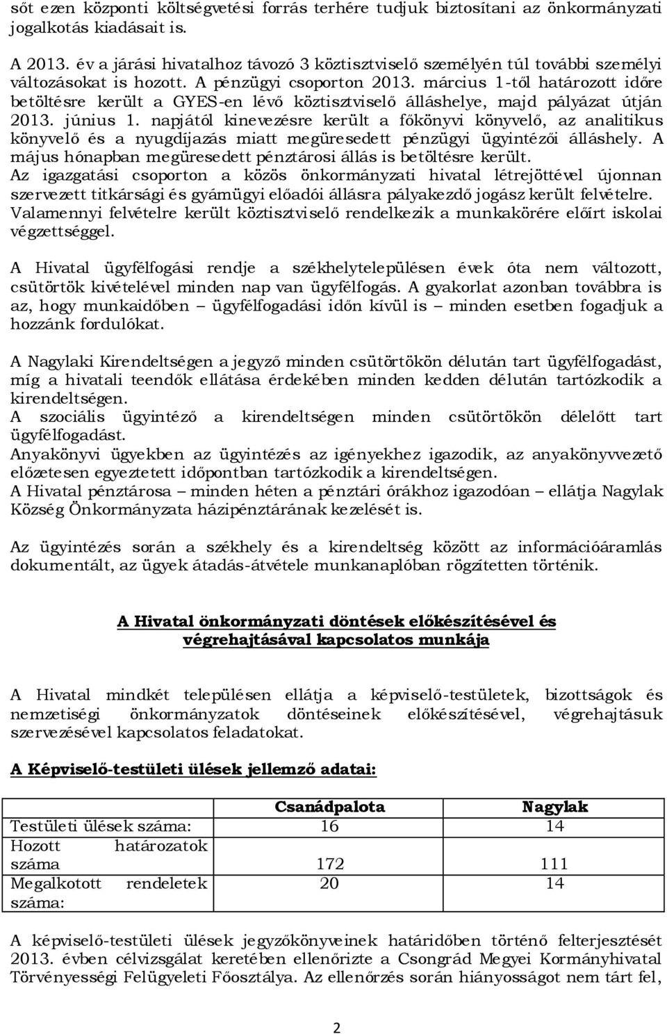 március 1-től határozott időre betöltésre került a GYES-en lévő köztisztviselő álláshelye, majd pályázat útján 2013. június 1.