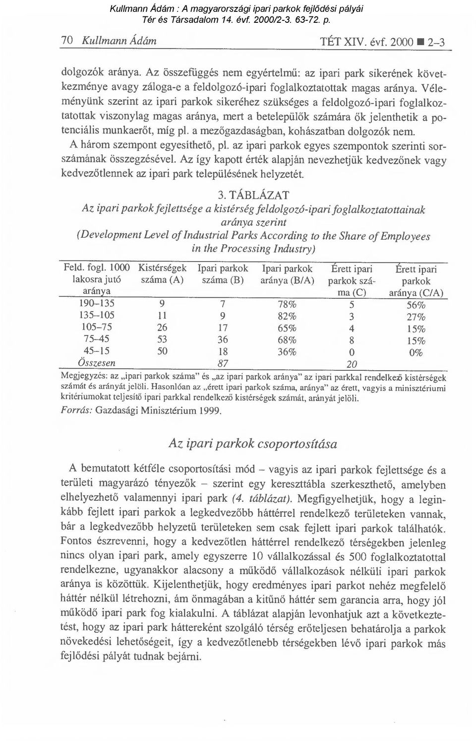 a mez őgazdaságban, kohászatban dolgozók nem. A három szempont egyesíthető, pl. az ipari parkok egyes szempontok szerinti sorszámának összegzésével.