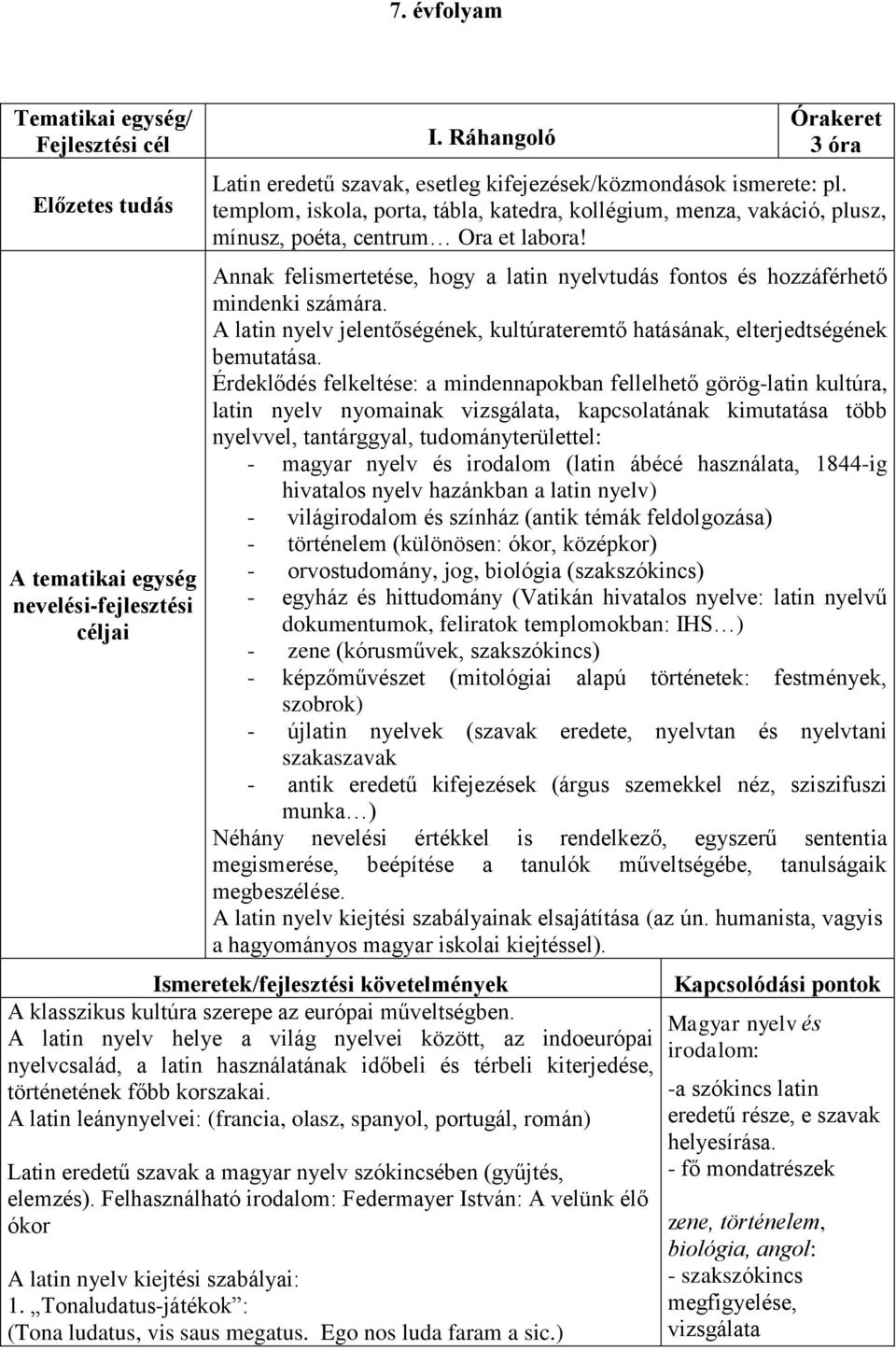 A latin nyelv jelentőségének, kultúrateremtő hatásának, elterjedtségének bemutatása.