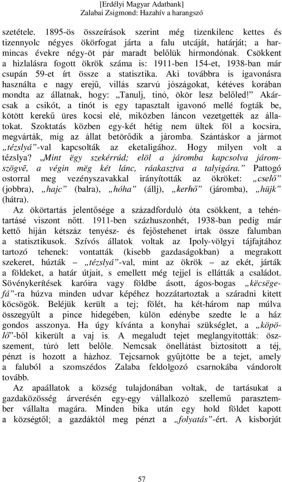 Aki továbbra is igavonásra használta e nagy erejű, villás szarvú jószágokat, kétéves korában mondta az állatnak, hogy: Tanulj, tinó, ökör lesz belőled!