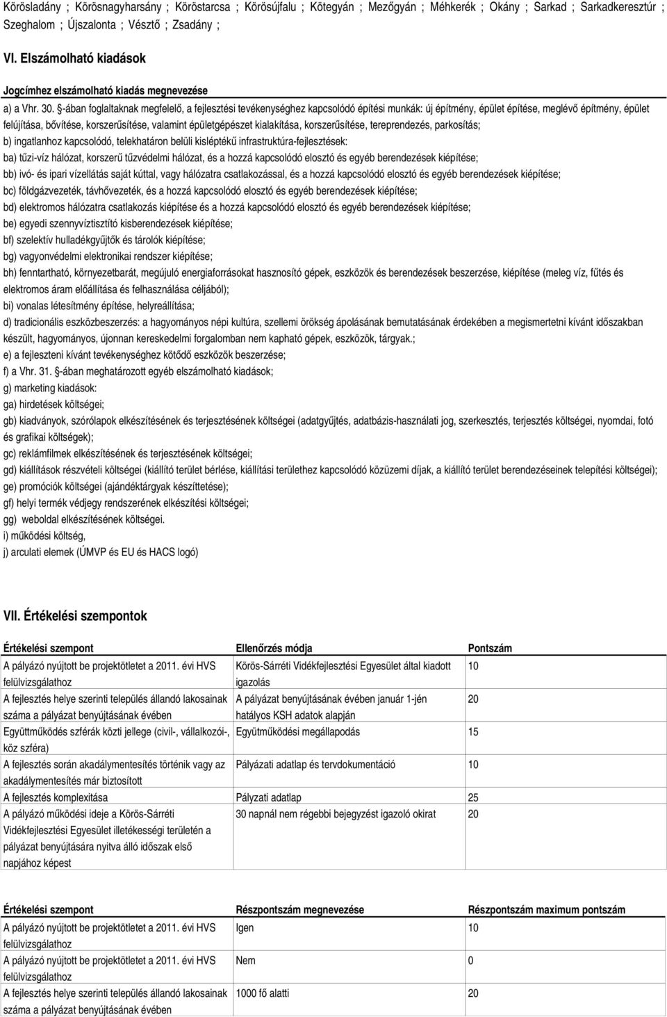 -ában foglaltaknak megfelelő, a fejlesztési tevékenységhez kapcsolódó építési munkák: új építmény, épület építése, meglévő építmény, épület felújítása, bővítése, korszerűsítése, valamint