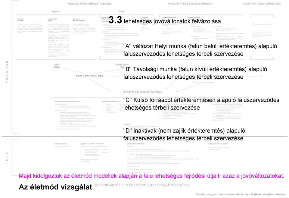 értékteremtésen alapuló faluszerveződés lehetséges térbeli szervezése "D" Inaktívak (nem zajlik értékteremtés) alapuló faluszerveződés