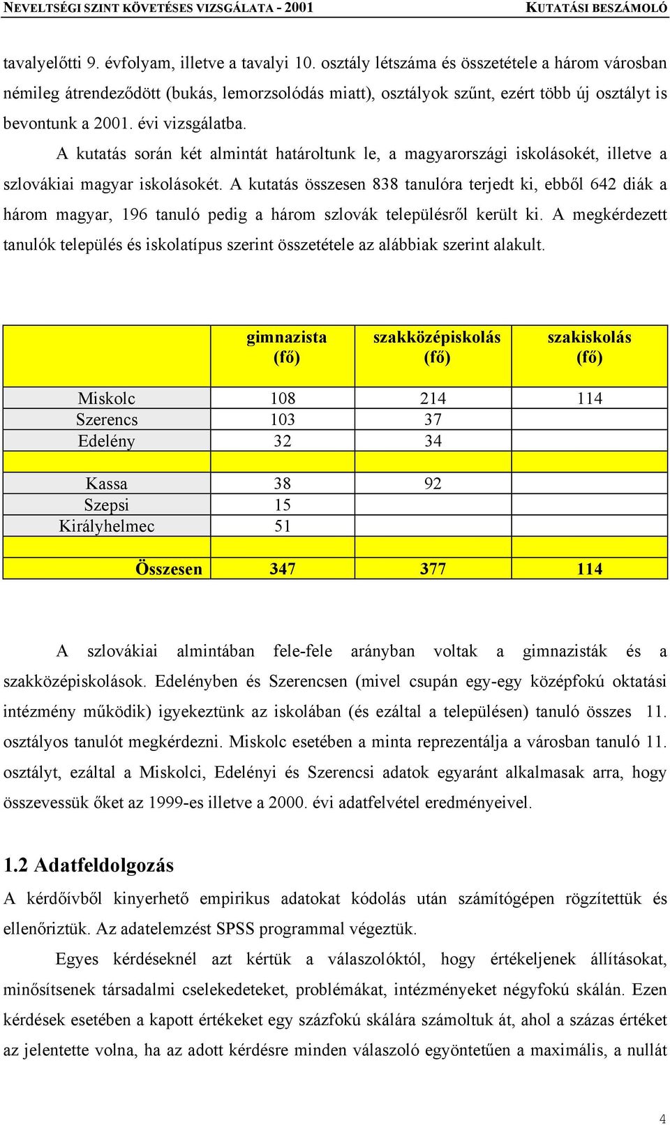 A kutatás során két almintát határoltunk le, a magyarországi iskolásokét, illetve a szlovákiai magyar iskolásokét.