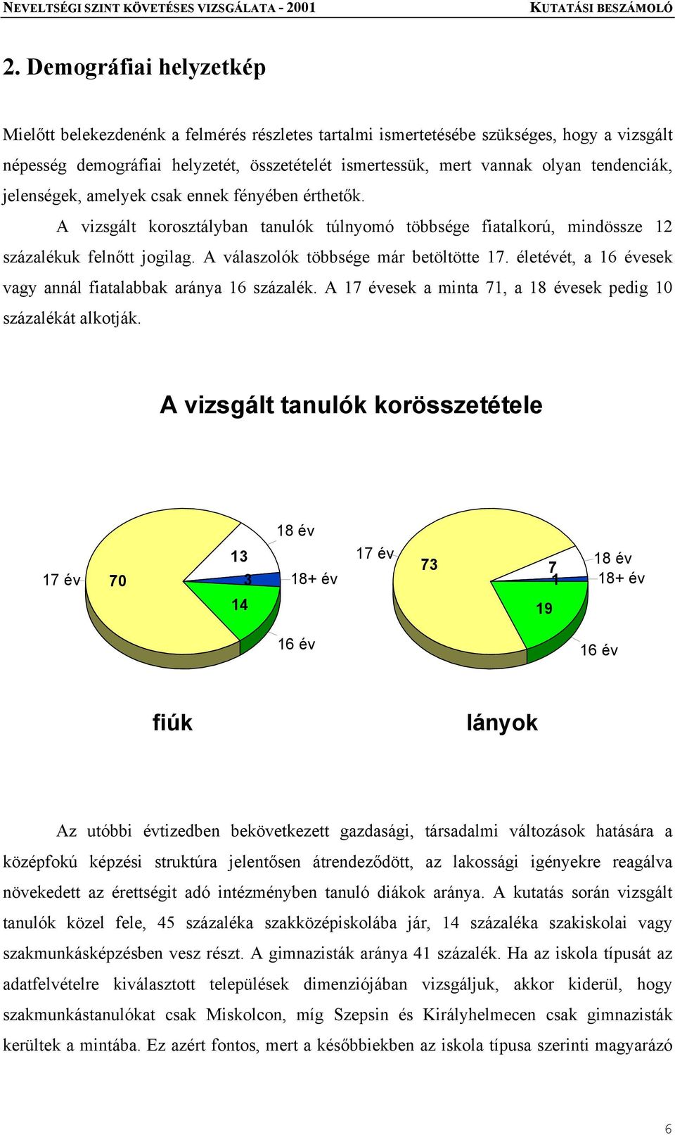 A válaszolók többsége már betöltötte 17. életévét, a 16 évesek vagy annál fiatalabbak aránya 16 százalék. A 17 évesek a minta 71, a 18 évesek pedig 10 százalékát alkotják.