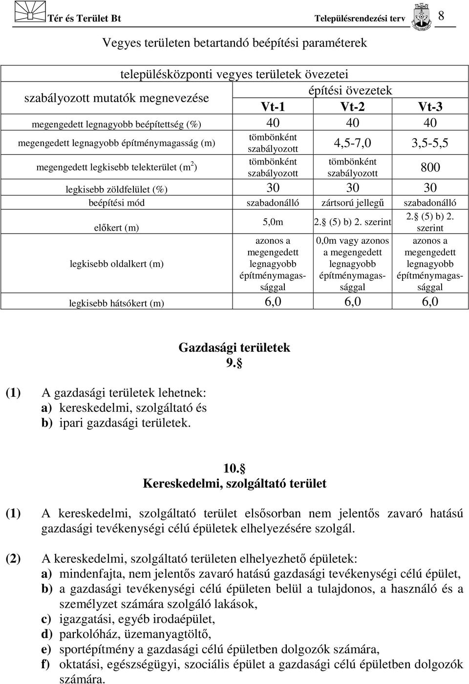 szabályozott tömbönként szabályozott 800 legkisebb zöldfelület (%) 30 30 30 beépítési mód szabadonálló zártsorú jellegű szabadonálló 2. (5) b) 2.