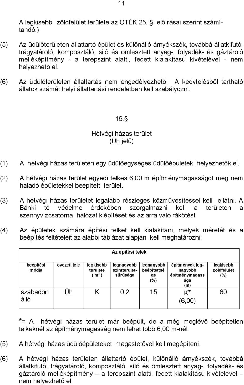 alatti, fedett kialakítású kivételével - nem helyezhető el. (6) Az üdülőterületen állattartás nem engedélyezhető.