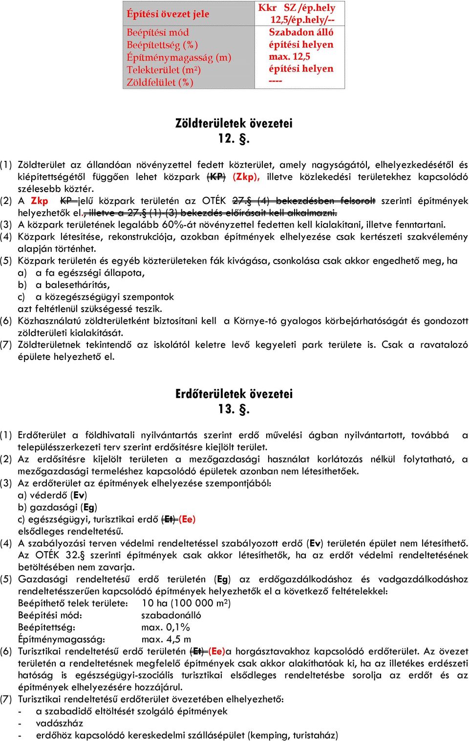 szélesebb köztér. (2) A Zkp KP jelű közpark területén az OTÉK 27. (4) bekezdésben felsorolt szerinti építmények helyezhetők el., illetve a 27. (1)-(3) bekezdés előírásait kell alkalmazni.