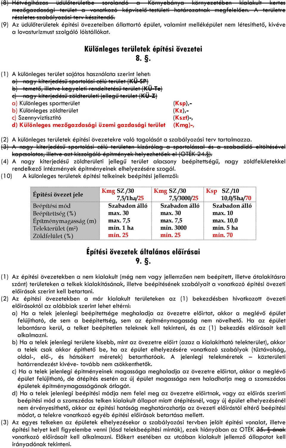 Különleges területek építési övezetei 8.