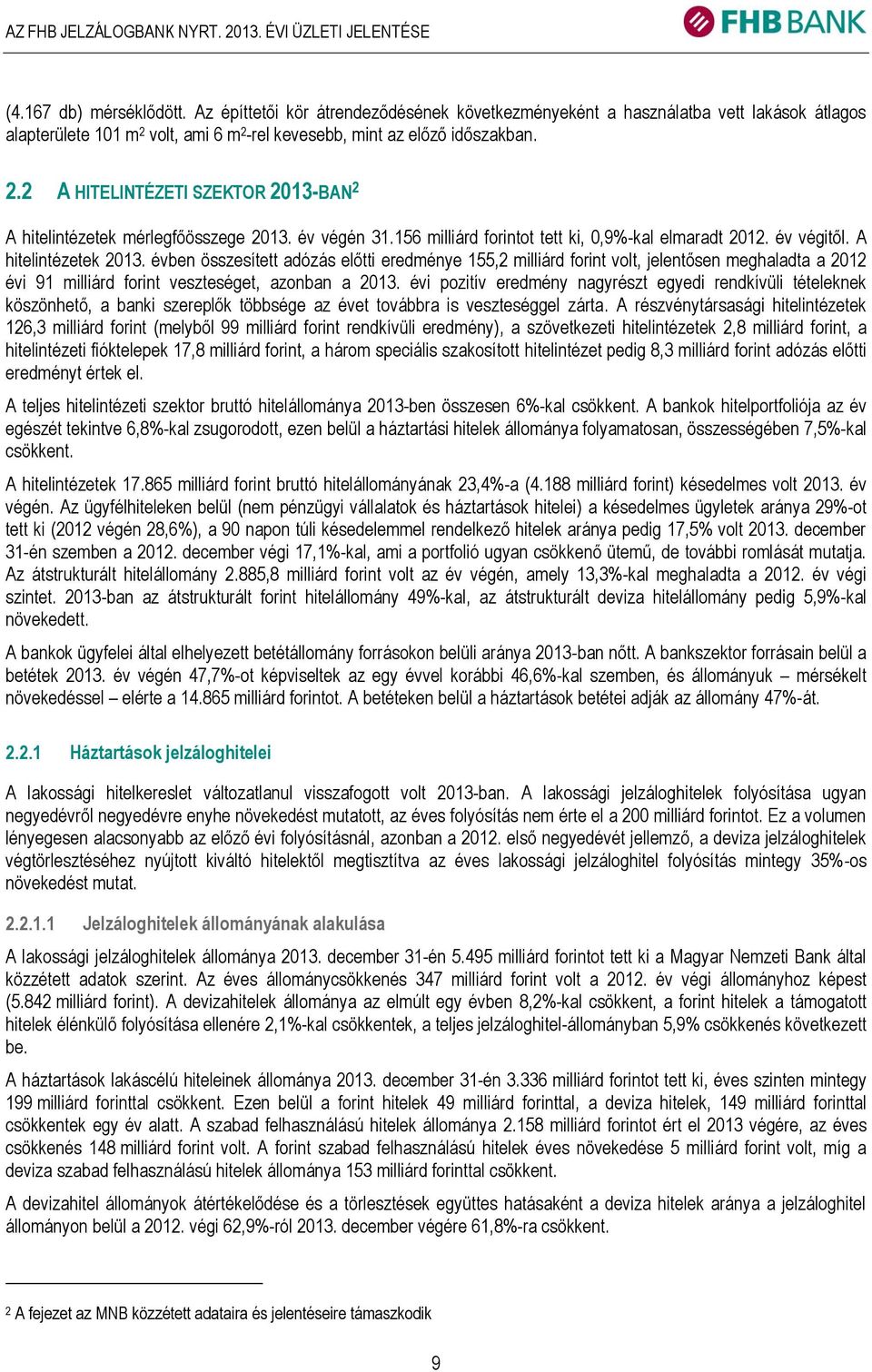 év végén 31.156 milliárd forintot tett ki, 0,9%-kal elmaradt 2012. év végitől. A hitelintézetek 2013.