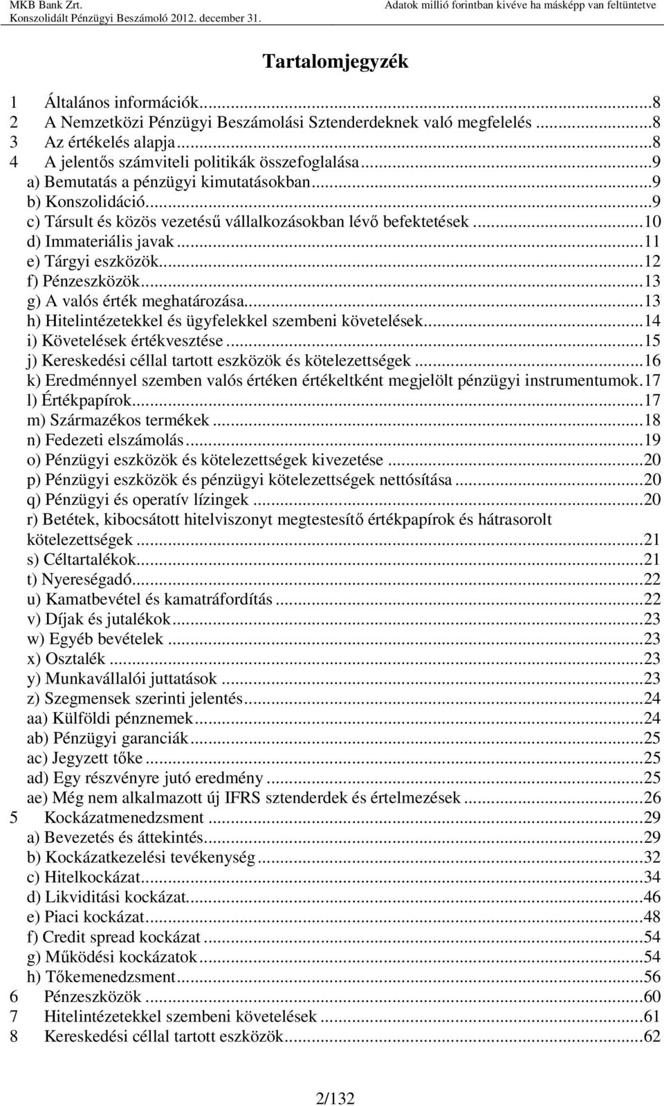 .. 12 f) Pénzeszközök... 13 g) A valós érték meghatározása... 13 h) Hitelintézetekkel és ügyfelekkel szembeni követelések... 14 i) Követelések értékvesztése.