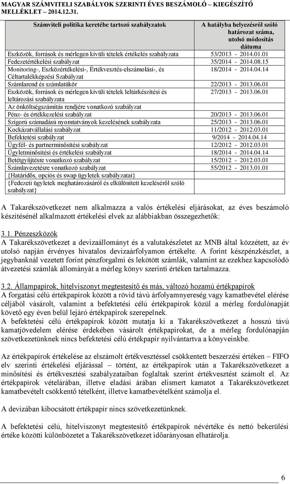 14 Céltartalékképzési Szabályzat Számlarend és számlatükör 22/2013-2013.06.01 Eszközök, források és mérlegen kívüli tételek leltárkészítési és 27/2013-2013.06.01 leltározási szabályzata Az önköltségszámítás rendjére vonatkozó szabályzat Pénz- és értékkezelési szabályzat 20/2013-2013.