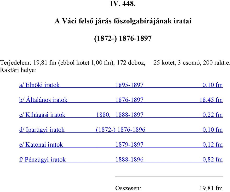 172 doboz, Raktári hel