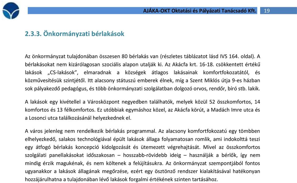 Itt alacsony státuszú emberek élnek, míg a Szent Miklós útja 9-es házban sok pályakezdő pedagógus, és több önkormányzati szolgálatban dolgozó orvos, rendőr, bíró stb. lakik.