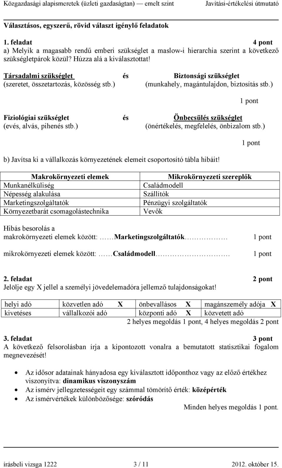 ) Fiziológiai szükséglet és Önbecsülés szükséglet (evés, alvás, pihenés stb.) (önértékelés, megfelelés, önbizalom stb.) b) Javítsa ki a vállalkozás környezetének elemeit csoportosító tábla hibáit!