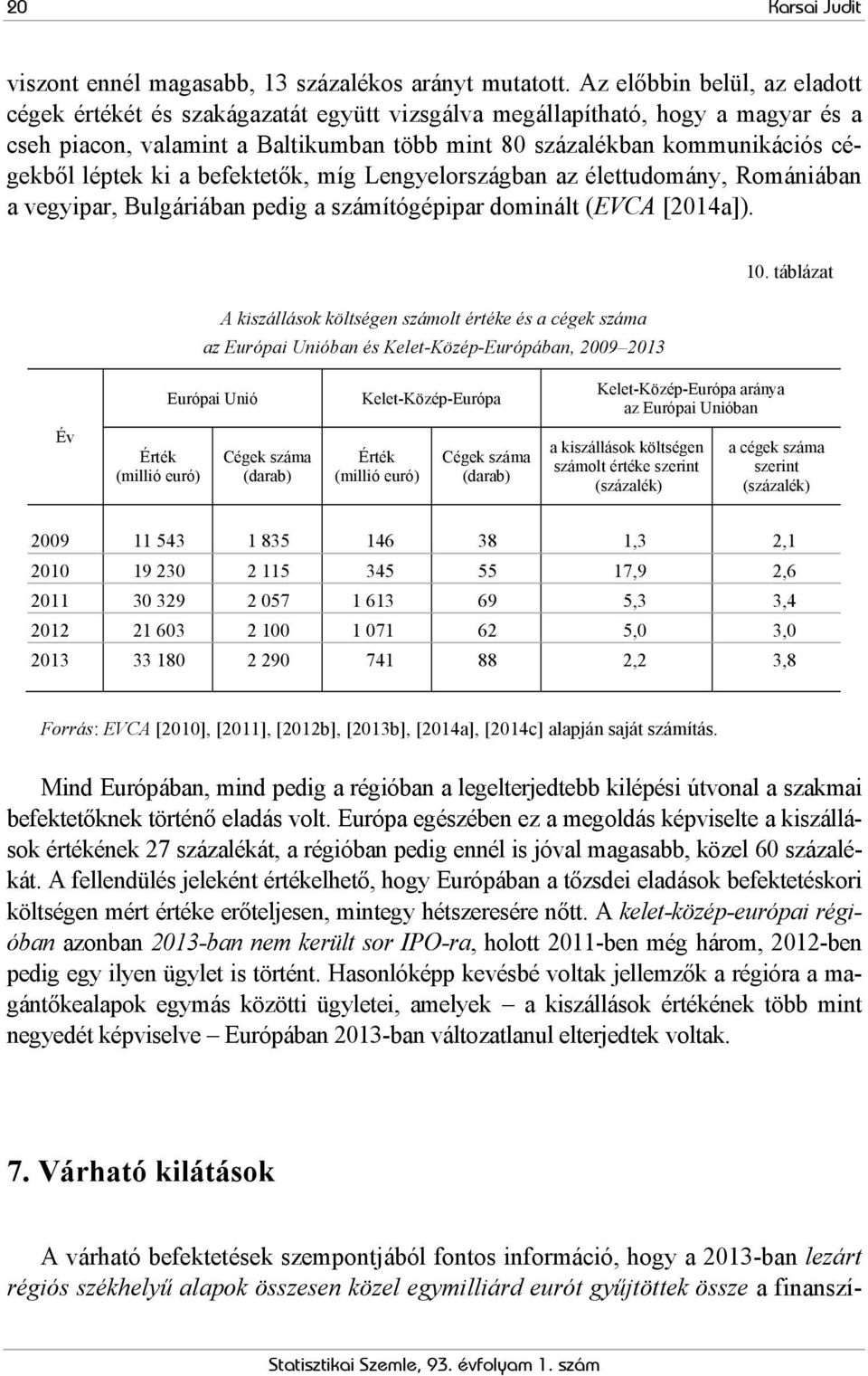 léptek ki a befektetők, míg Lengyelországban az élettudomány, Romániában a vegyipar, Bulgáriában pedig a számítógépipar dominált (EVCA [2014a]).