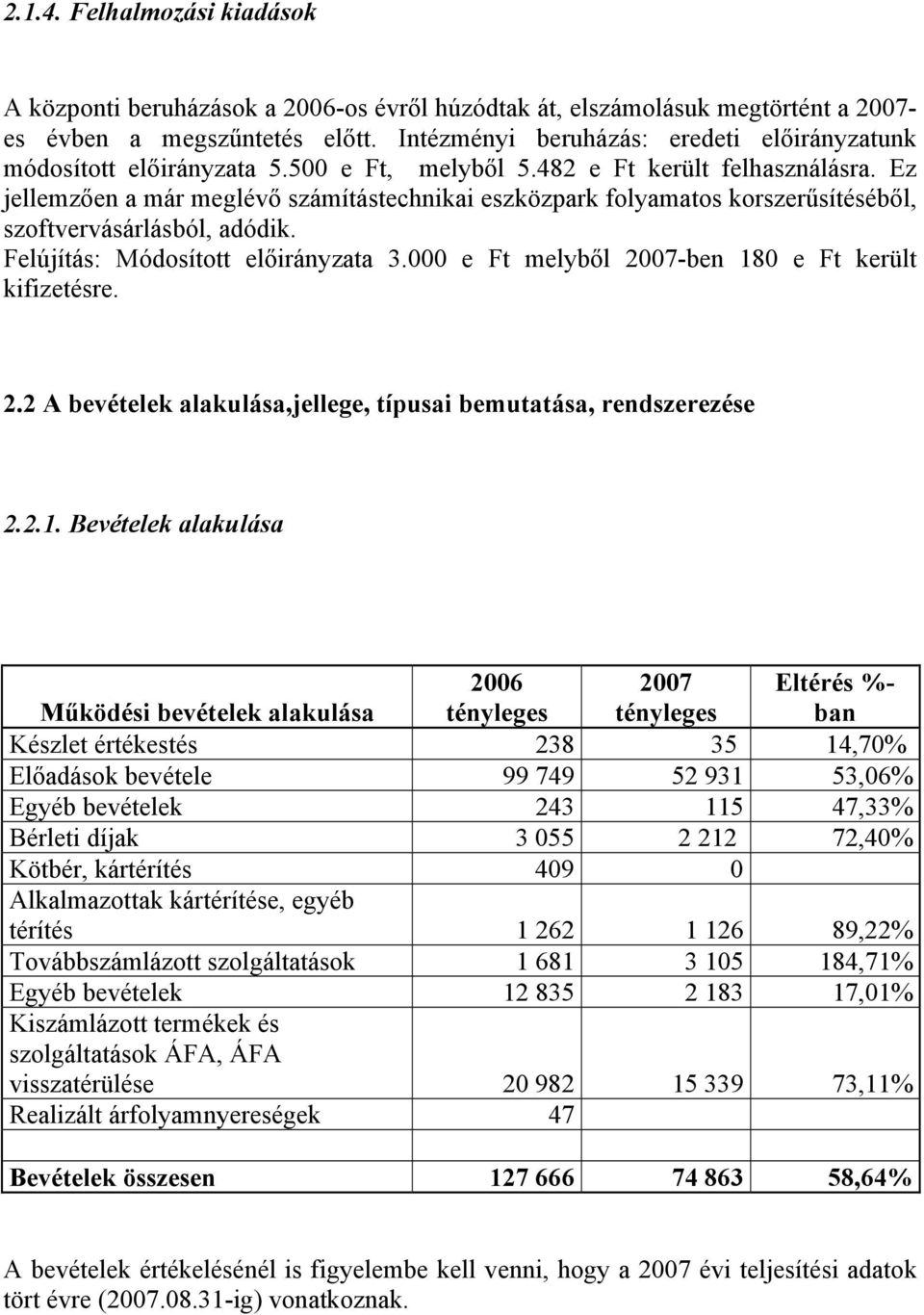 Ez jellemzően a már meglévő számítástechnikai eszközpark folyamatos korszerűsítéséből, szoftvervásárlásból, adódik. Felújítás: Módosított előirányzata 3.