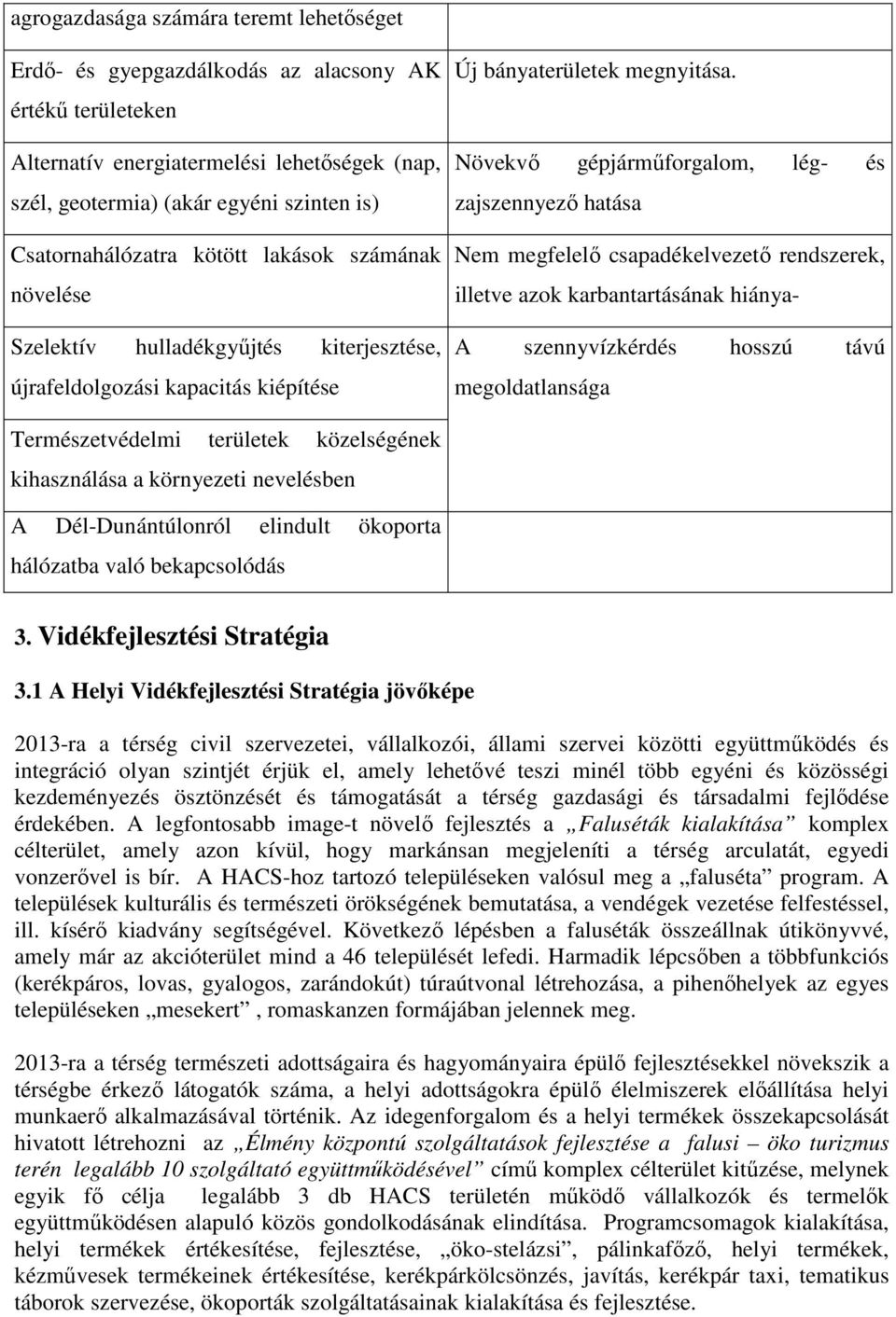 Növekvő gépjárműforgalom, lég- és zajszennyező hatása Nem megfelelő csapadékelvezető rendszerek, illetve azok karbantartásának hiánya- A szennyvízkérdés hosszú távú megoldatlansága Természetvédelmi