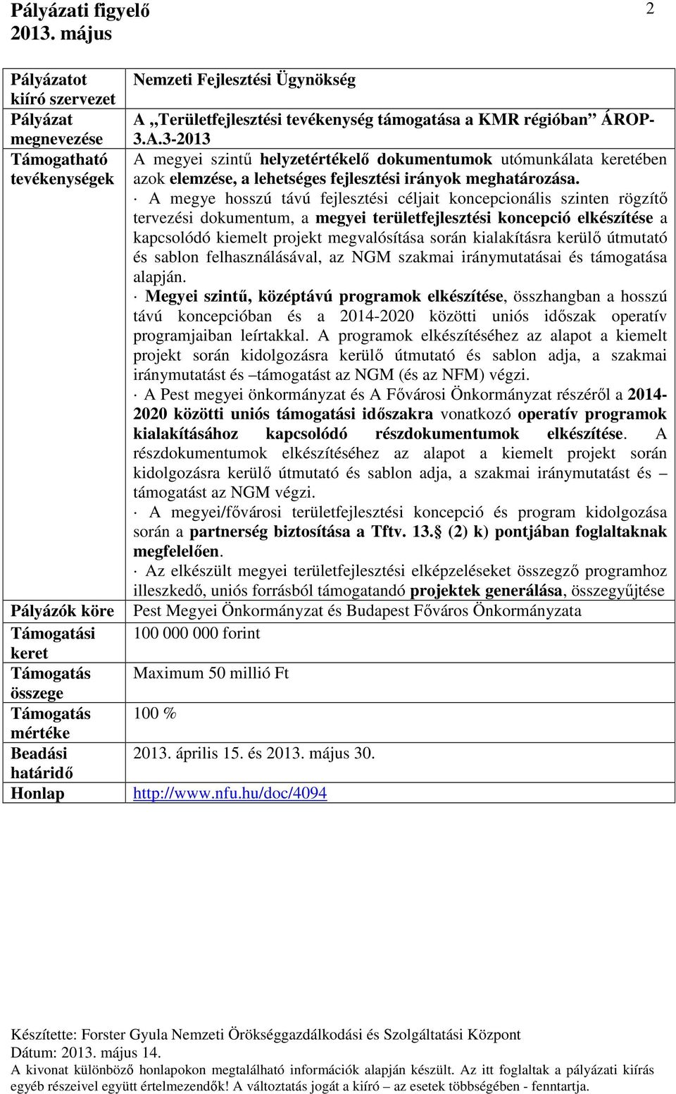 kialakításra kerülő útmutató és sablon felhasználásával, az NGM szakmai iránymutatásai és támogatása alapján.