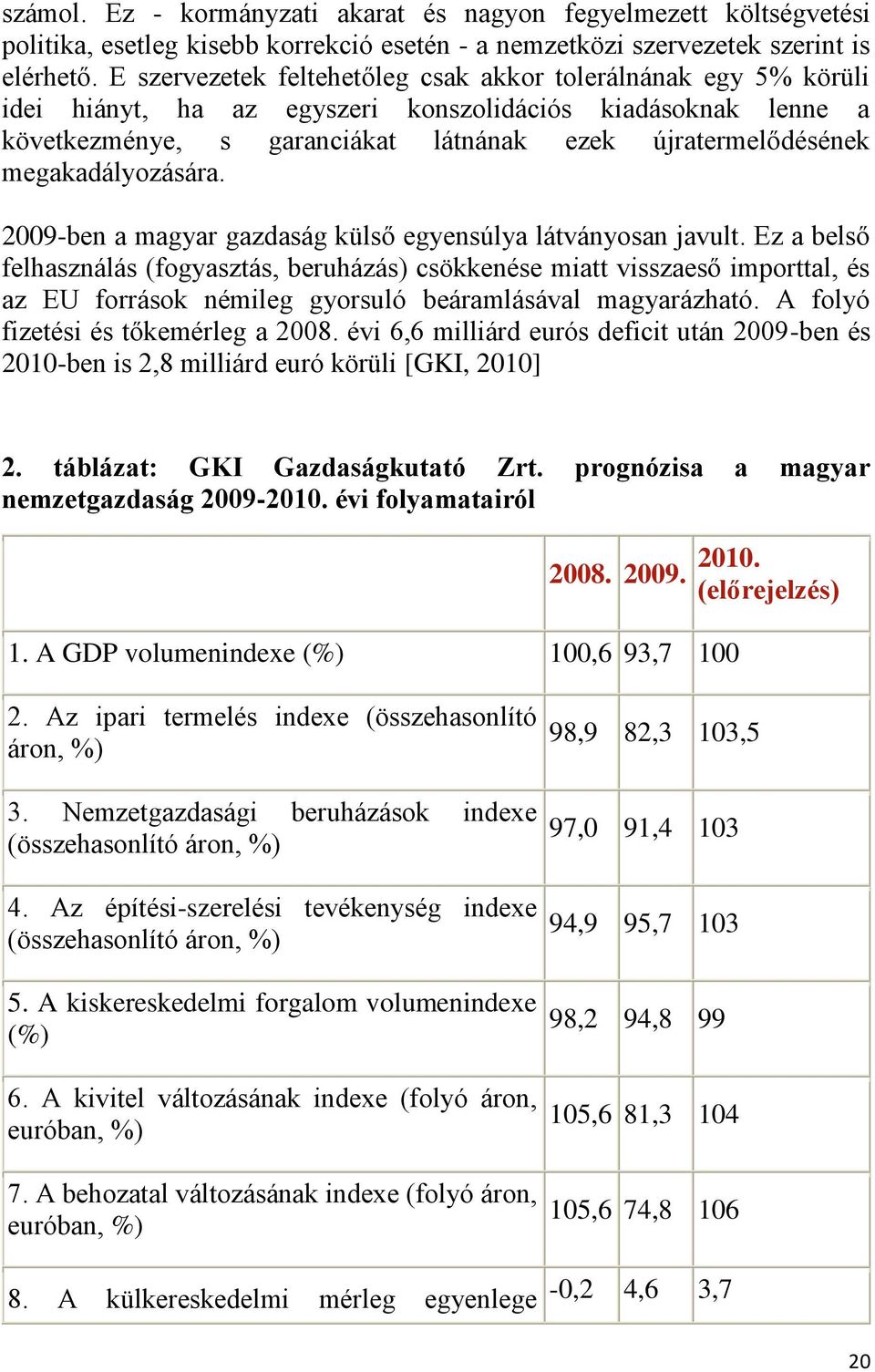 megakadályozására. 2009-ben a magyar gazdaság külső egyensúlya látványosan javult.