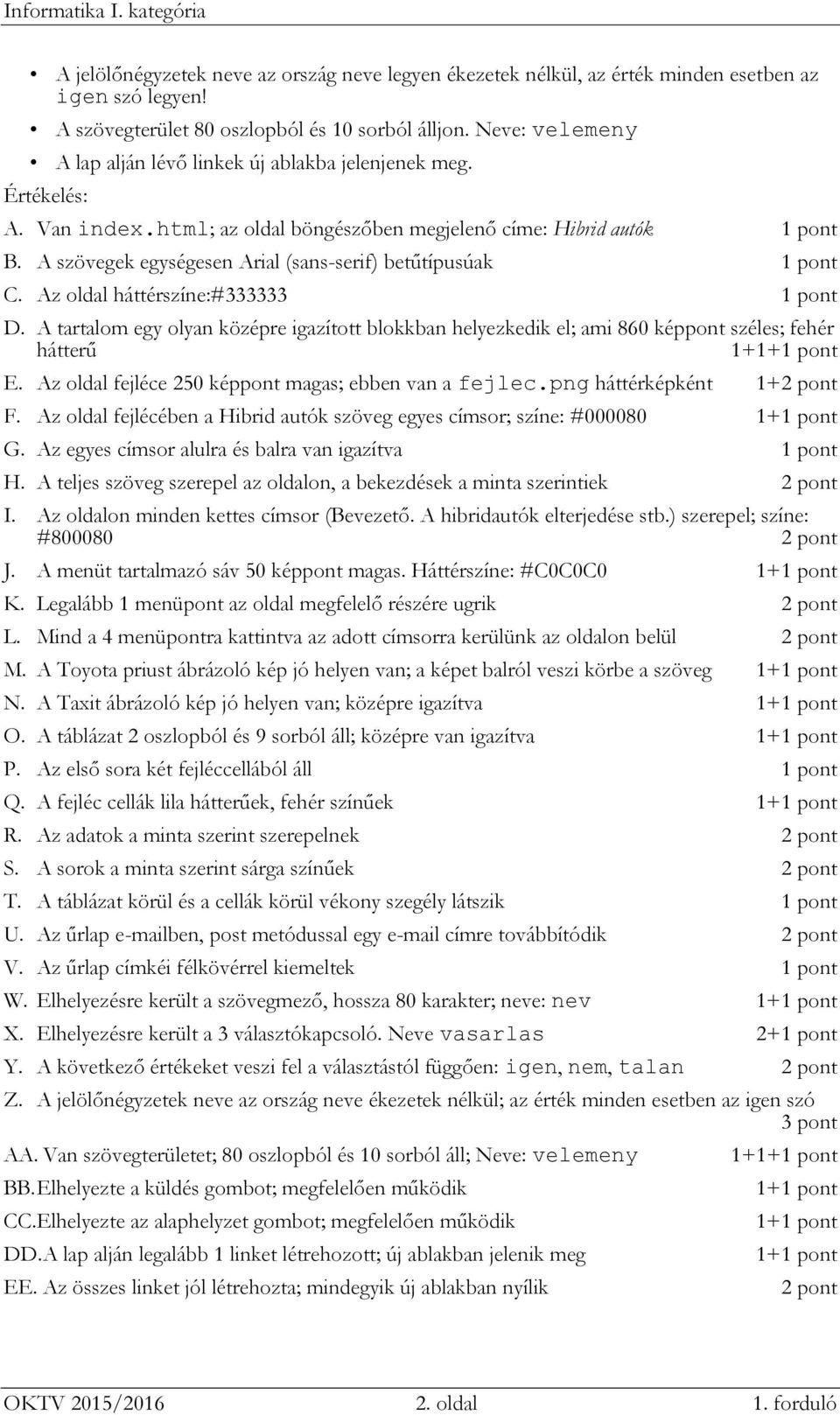 Az oldal háttérszíne:#333333 D. A tartalom egy olyan középre igazított blokkban helyezkedik el; ami 860 képpont széles; fehér hátterű 1+1+ E. Az oldal fejléce 250 képpont magas; ebben van a fejlec.