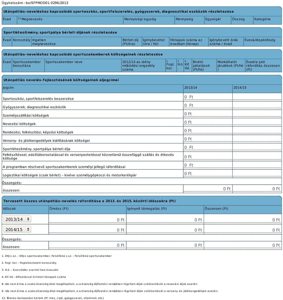 évad Éves&nbspköltség Utánpótlás-neveléshez kapcsolódó sportszakemberek költségeinek részletezése Évad Sportszakember beosztása Sportszakember neve 2012/13-as idény működési engedély száma 2 3 4 Fogl.