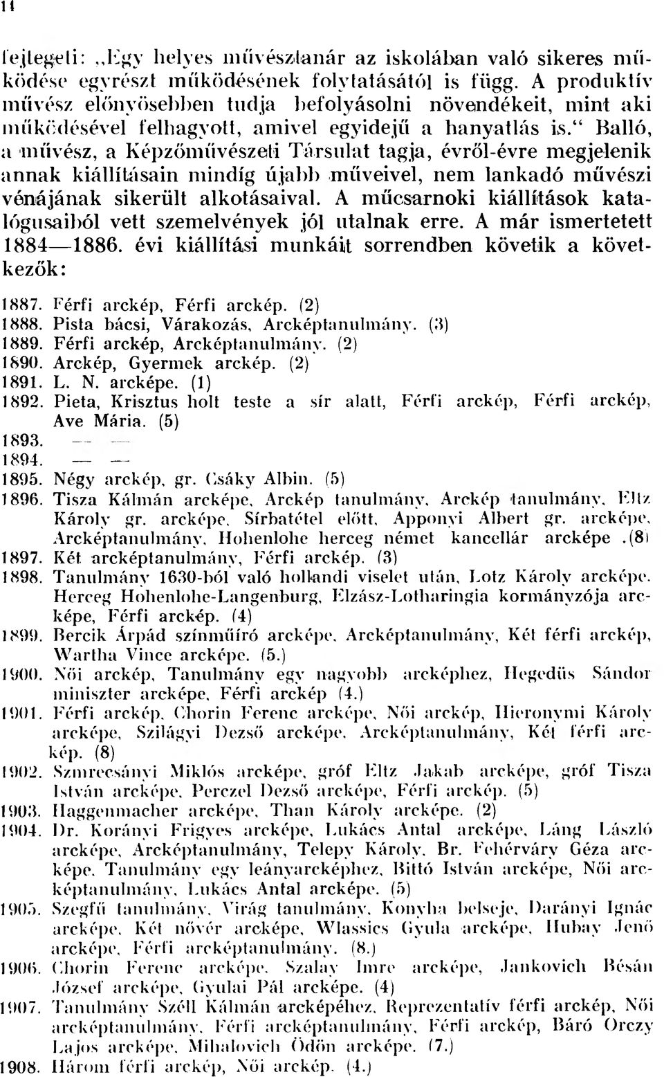 Balló, a művész, a Képzőművészeti Társulat tagja, évről-évre megjelenik annak kiállításain mindig újabb műveivel, nem lankadó művészi vénájának sikerült alkotásaival.