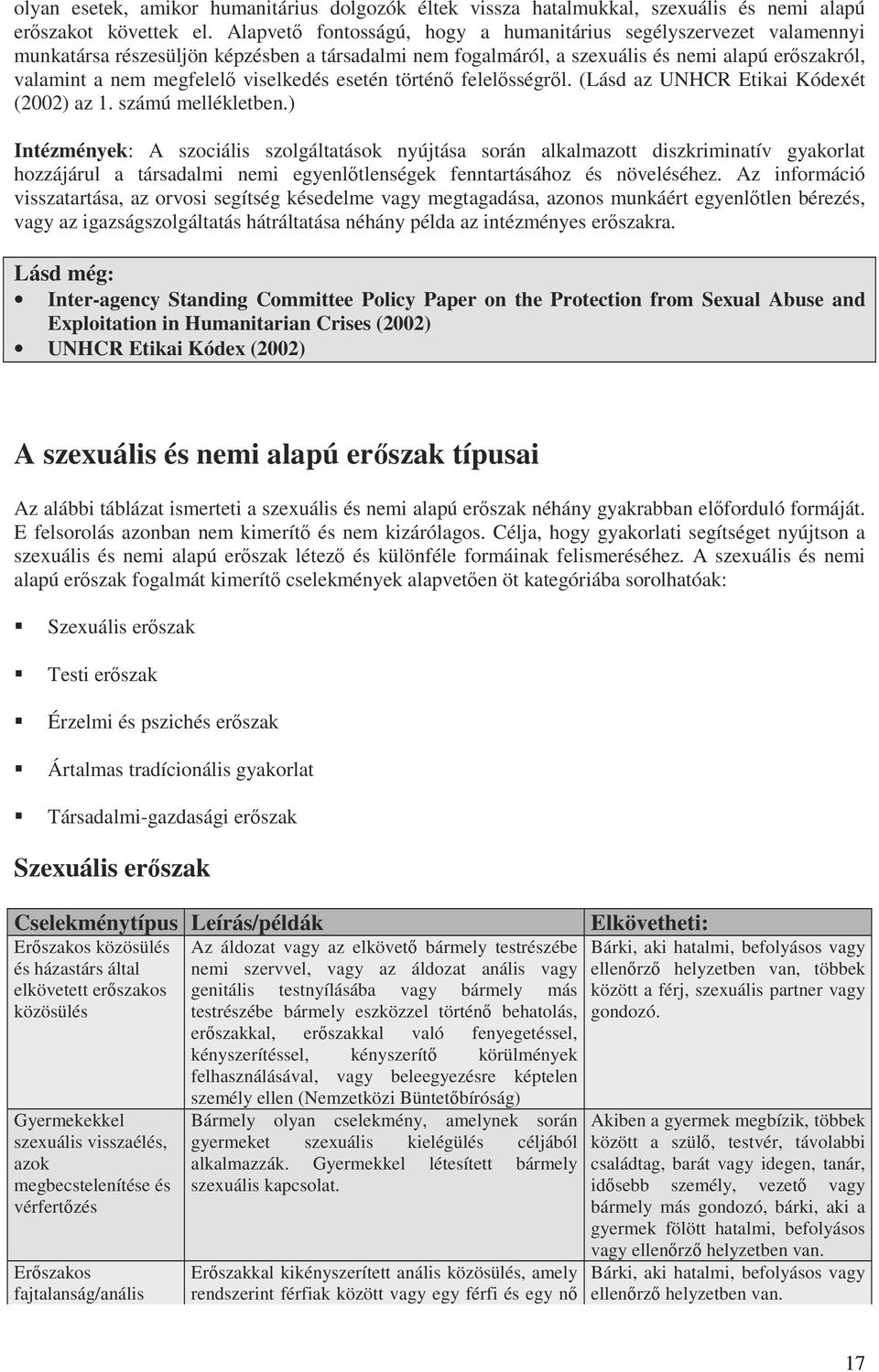 viselkedés esetén történ felelsségrl. (Lásd az UNHCR Etikai Kódexét (2002) az 1. számú mellékletben.