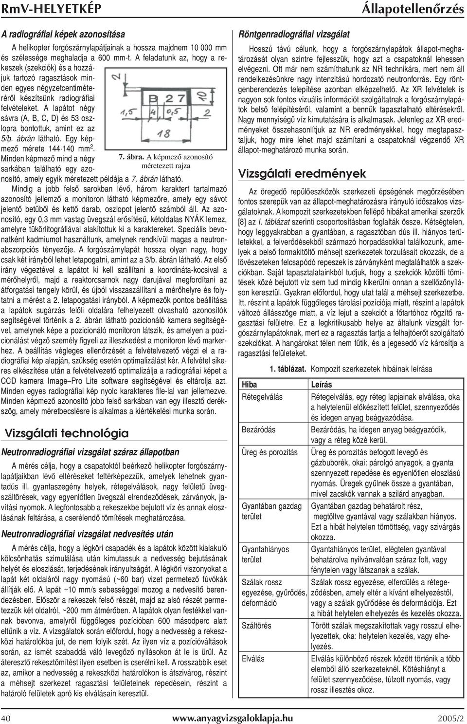 A lapátot négy sávra (A, B, C, D) és 53 oszlopra bontottuk, amint ez az 5/b. ábrán látható. Egy képmezõ mérete 144 140 mm 2.