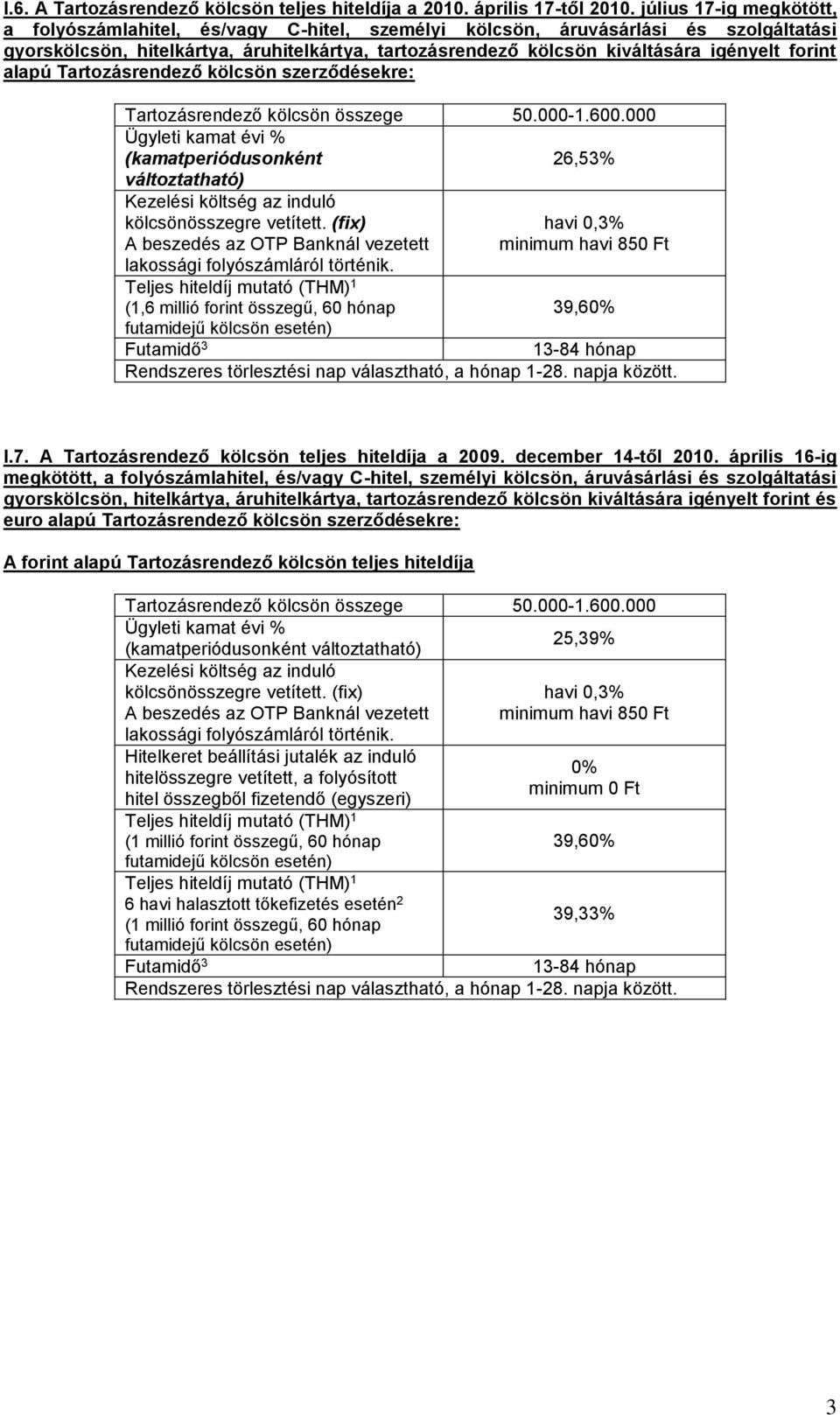 forint alapú Tartozásrendező kölcsön szerződésekre: Tartozásrendező kölcsön összege 50.000-1.600.000 26,53% kölcsönösszegre vetített.