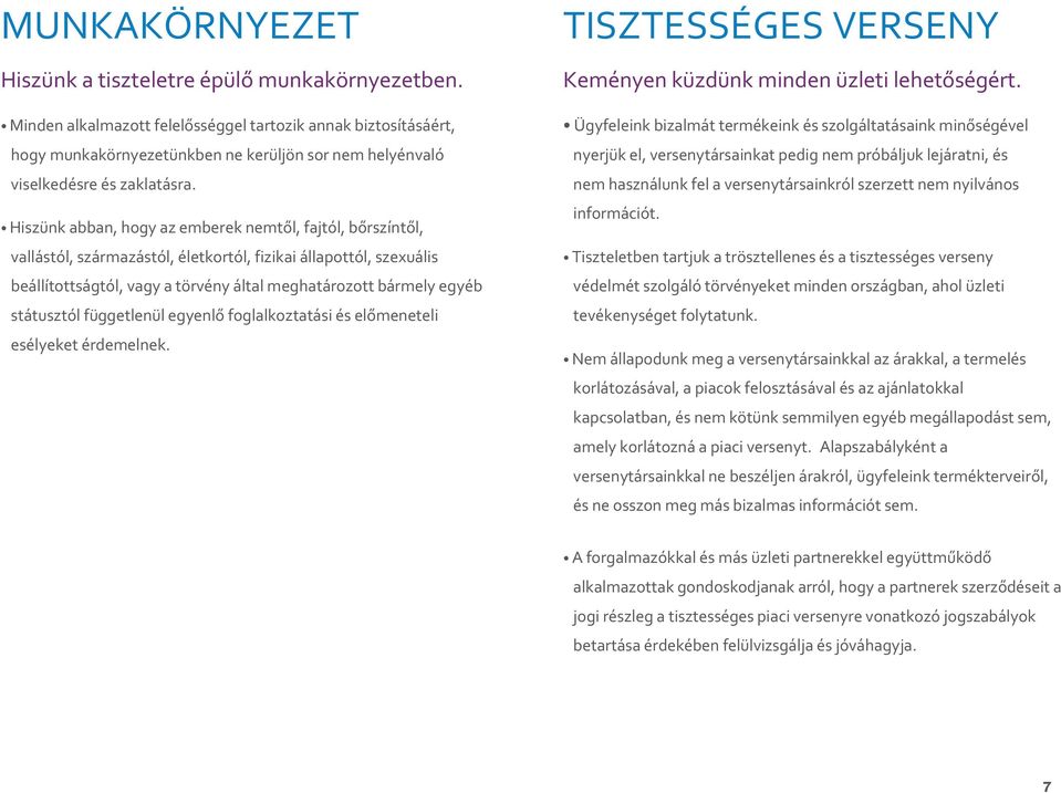 Hiszünk abban, hogy az emberek nemtől, fajtól, bőrszíntől, vallástól, származástól, életkortól, fizikai állapottól, szexuális beállítottságtól, vagy a törvény által meghatározott bármely egyéb