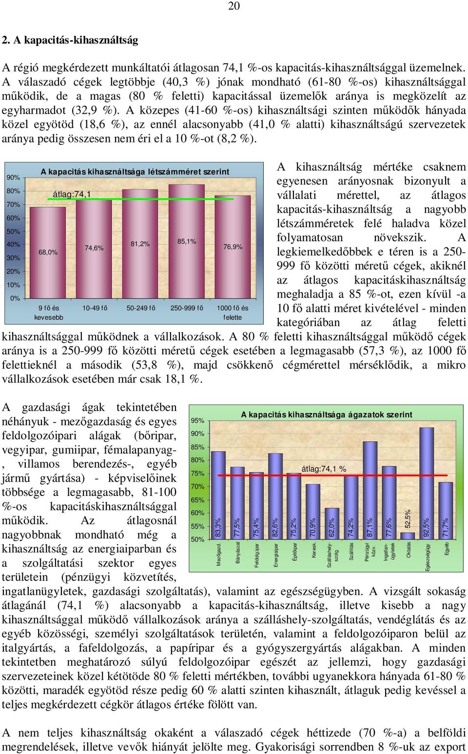 A közepes (41-60 %-os) kihasználtsági szinten működők hányada közel egyötöd (18,6 %), az ennél alacsonyabb (41,0 % alatti) kihasználtságú szervezetek aránya pedig összesen nem éri el a 10 %-ot (8,2