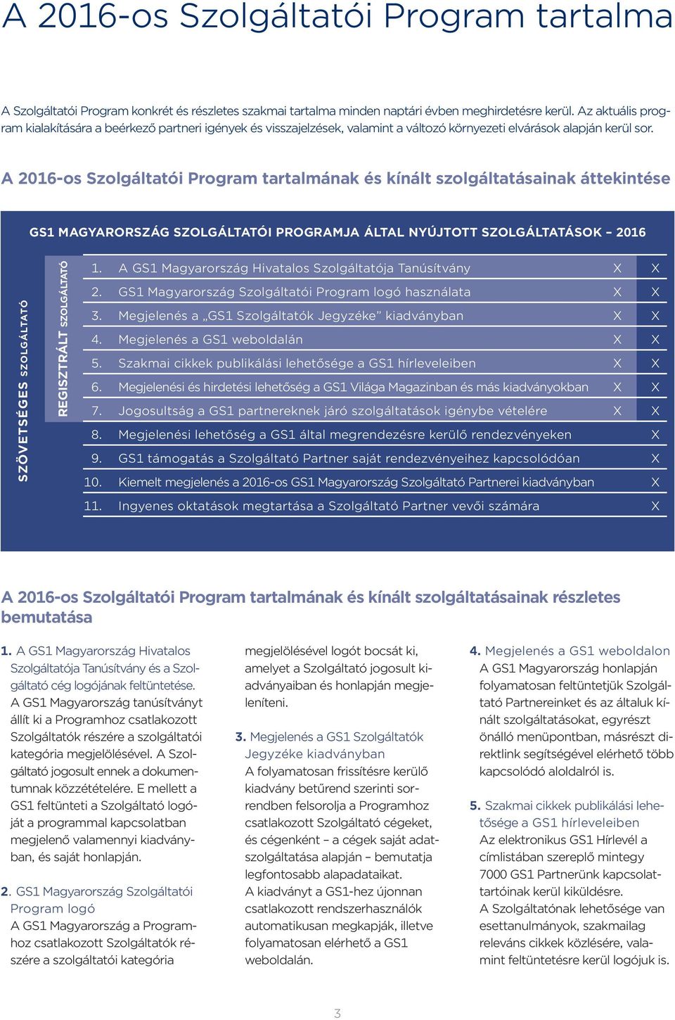 A 2016-os Szolgáltatói Program tartalmának és kínált szolgáltatásainak áttekintése GS1 MAGyARoRSZÁG SZoLGÁLTATóI PRoGRAMjA ÁLTAL nyújtott SZoLGÁLTATÁSok 2016 SZövETSéGES SZoLGÁLTATó REGISZTRÁLT